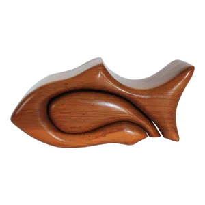 Carved Redwood Fish Puzzle Box