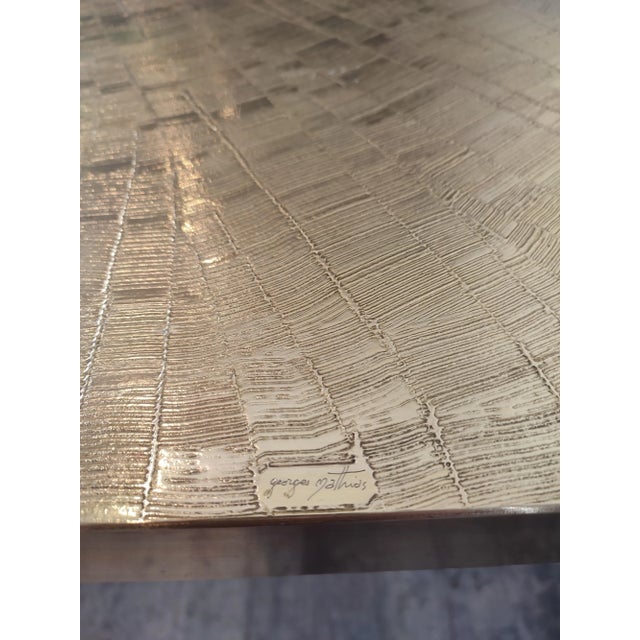 Beige Brass Etched Dining or Desk Table attributed to Georges Mathias, 1975 For Sale - Image 8 of 12