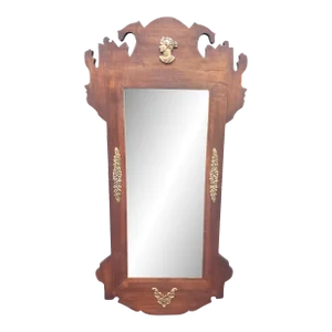 Early 20th C Neoclassical Bronze Mounted Partial Gilt Mahogany Scroll-Ear Mirror
