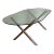 Mid Century Italian Chrome X-Base Trestle Dining Clear Glass Top Table. Italy C. 70's For Sale