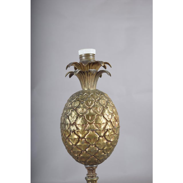 Gold-Toned Pineapple Table Lamp with White Pleated Shade, 1950s For Sale - Image 12 of 15