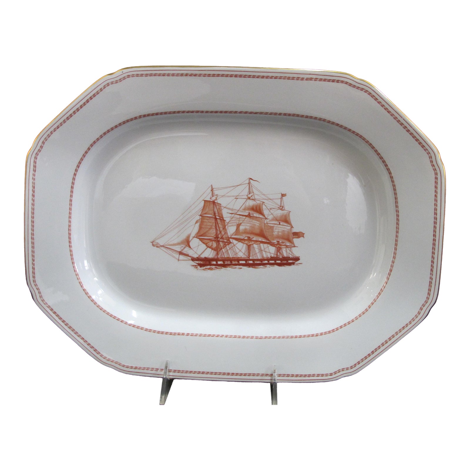 Spode Copeland Red Gold Ship Windsor Castle Trade Winds 14 1/4