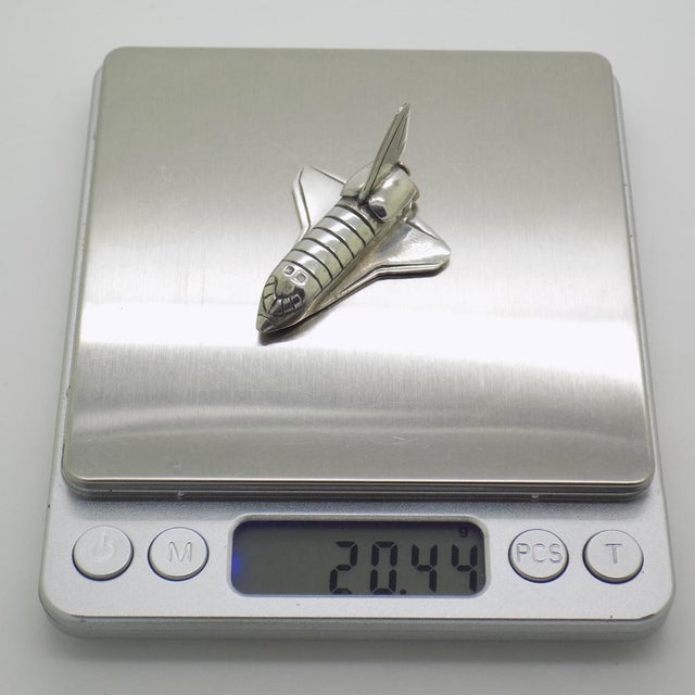 Silver Vintage Italian Handmade Sterling Silver Shuttle Spaceship Figurine, 1980s For Sale - Image 8 of 11