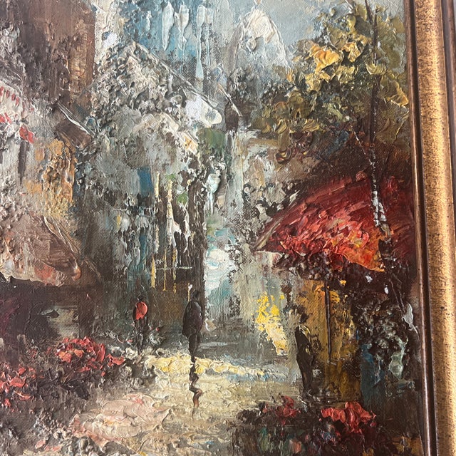 Copper 20th Century European School Impressionist Parisiene Street Impasto Oil on Canvas Framed Signed For Sale - Image 8 of 11