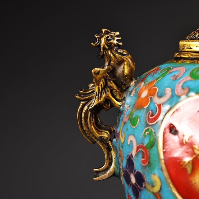 Late 19th Century Pair of Cloisonné Enamel Tripod Censers With Phoenix Finials, 2200g Total For Sale - Image 10 of 10