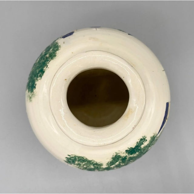 1990s 1990's Signed Studio Pottery Off-White Vase With Church and Trees For Sale - Image 5 of 12