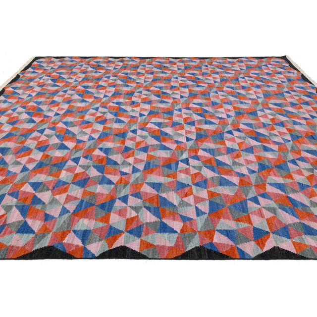 Textile Modern Geometric Wool Kilim Area Rug - Vibrant Multi-Color by Apadana For Sale - Image 7 of 11