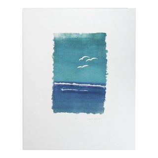 Vintage Mixed Media Blue Seascape For Sale