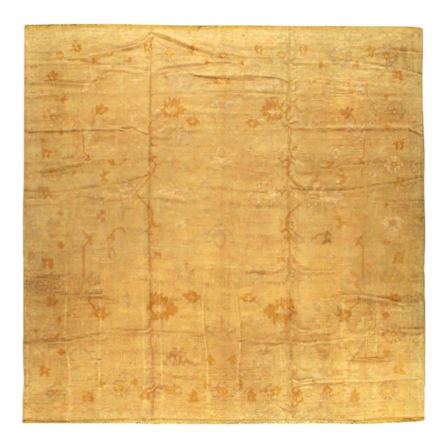 Galerie Shabab Collection Gold Early 20th Century Handmade Turkish Oushak Large Square Room Size Carpet For Sale