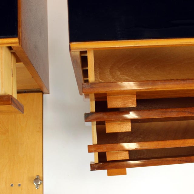 Mid-Century Bedside Tables in Walnut and Black Glass, Former Czechoslovakia, 1960s, Set of 2 For Sale - Image 14 of 16