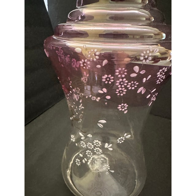 Art Nouveau Early 19th Century Bohemian Art Nouveau Glass Carafe With Enameled Floral Decorations For Sale - Image 3 of 12