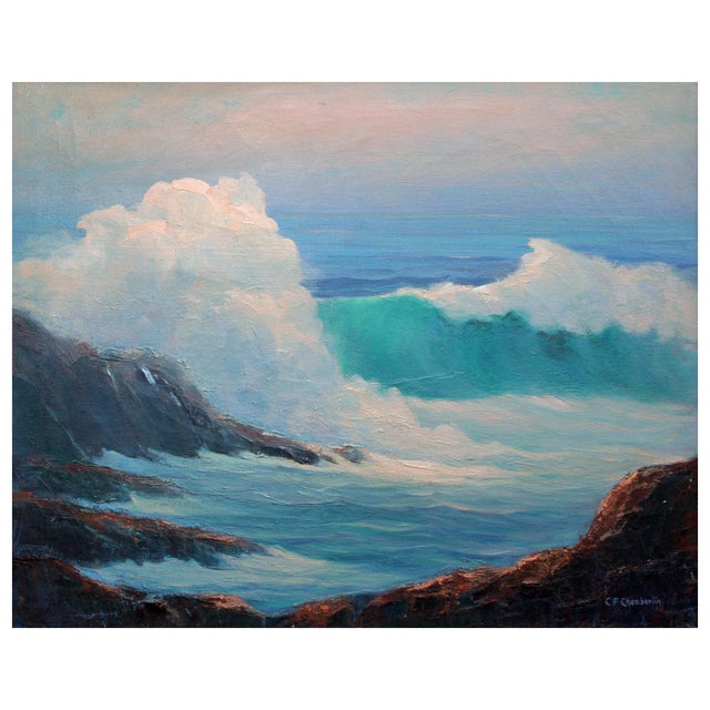 Gorgeous seascape by Cecil F. Chamberlin (American, 1899-1963) Signed "C. F. Chamberlin" lower right. Displayed in wood...