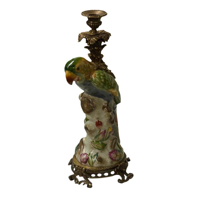 Vintage Handmade Ceramic Parrot Figure Candle Holder For Sale