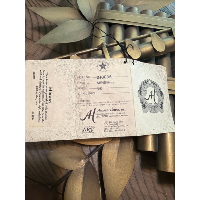 Modern 1990s Artisan House Minstrel Pipes of Pan with flute and olive branches For Sale - Image 3 of 3