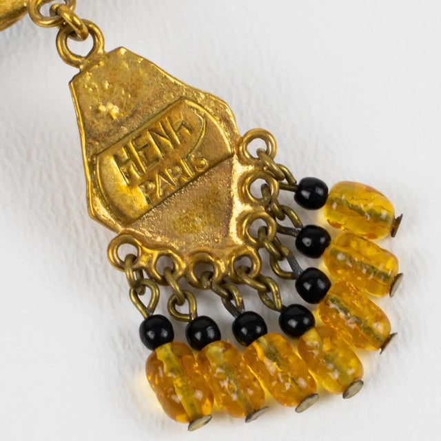 Henry Perichon Gilded Bronze Chain Necklace with Jeweled Cabochons For Sale - Image 10 of 11