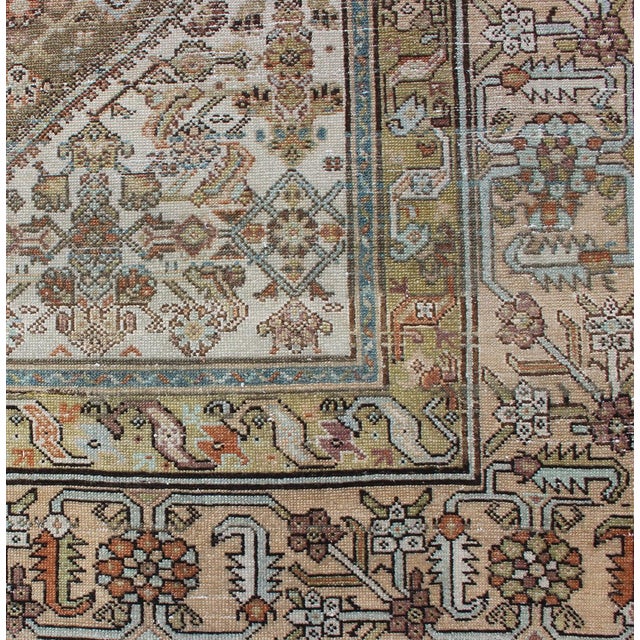 Taupe Antique Persian Malayer Rug With Oversized Medallion Field and Faded Pastel Tone 7'4 X 11'1 For Sale - Image 8 of 13