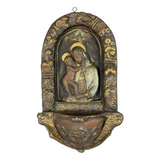Holy Water Stoup Madonna and Child in Terracotta from Ignoto For Sale