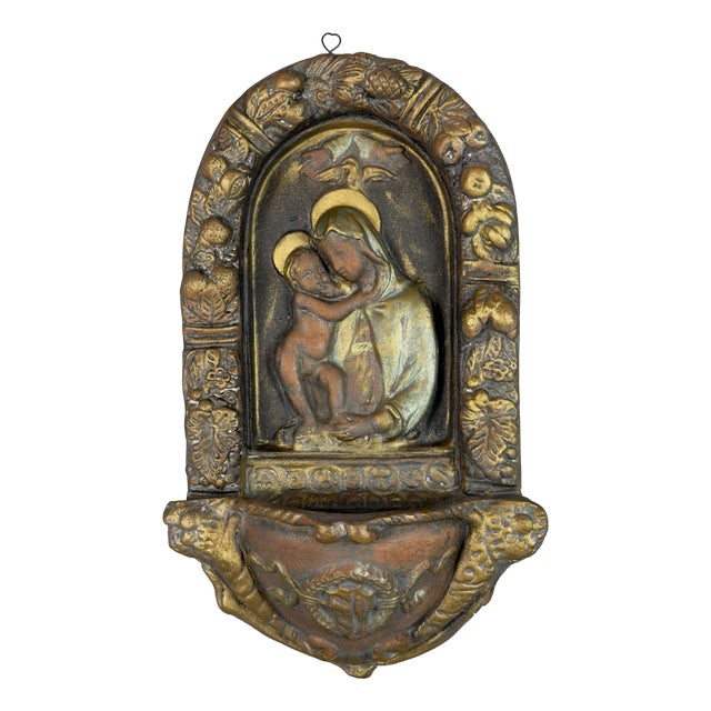 Holy Water Stoup Madonna and Child in Terracotta from Ignoto For Sale