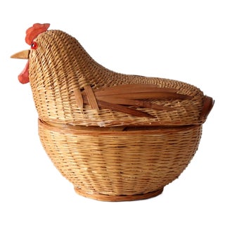Vintage Wicker Chicken Basket For Sale