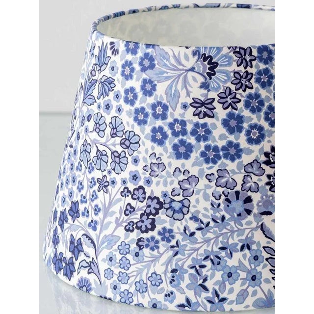 1970s Dutch Gouda Blue Ceramic Table Lamp with Liberty Floral Shade For Sale - Image 5 of 12