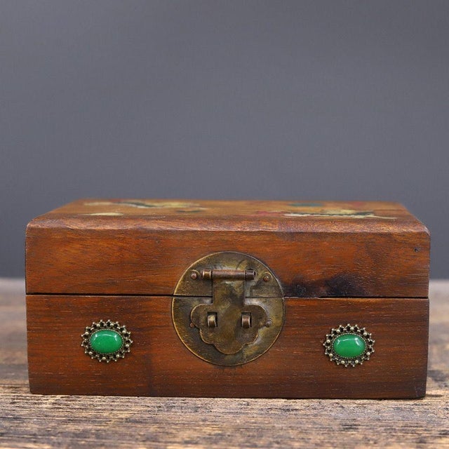 Chinese Vintage Chinese Rosewood Box With Mother-of-Pearl Fu Dogs & Jade Clasp For Sale - Image 3 of 9