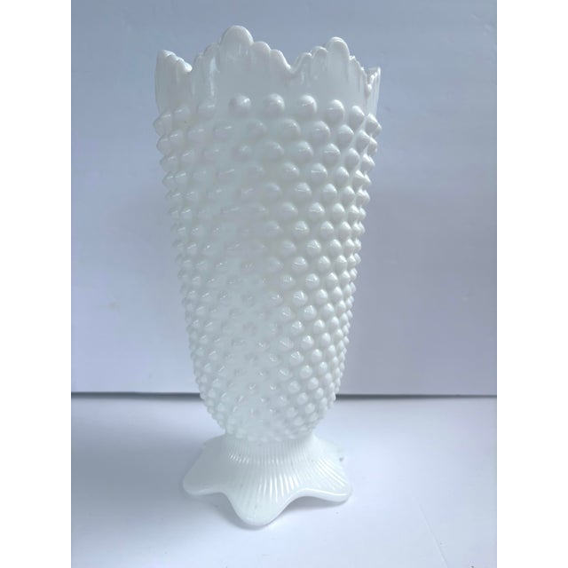 Fenton Art Glass Company Vintage Fenton White Hobnail Milk Glass Vase & Large Centerpiece Bowl – Set of 2 For Sale - Image 4 of 11