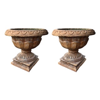 Antique Bolognese Terracotta Chalice Vases, Set of 2 For Sale