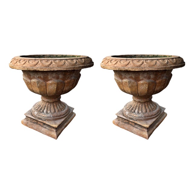 Antique Bolognese Terracotta Chalice Vases, Set of 2 For Sale