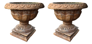 Antique Bolognese Terracotta Chalice Vases, Set of 2