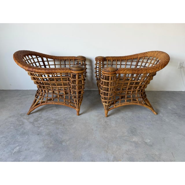 Vintage Boho Coastal Organic Rattan Lounge Chairs – A Pair For Sale - Image 11 of 12