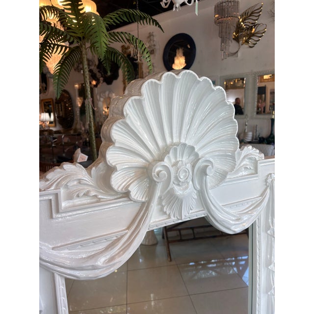 White Vintage Palm Beach Shell Draped White Lacquered Wall Mirror Pair Available For Sale - Image 8 of 11