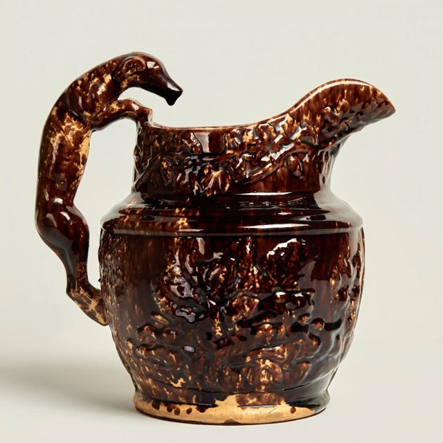 Mid 19th Century Antique Rockingham Pottery Pitcher With Dog Handle For Sale - Image 5 of 12