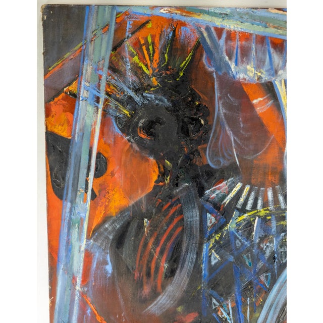 We are selling this cool mid-century modern MCM oil on canvas painting that is an abstracted image of a playing card with...