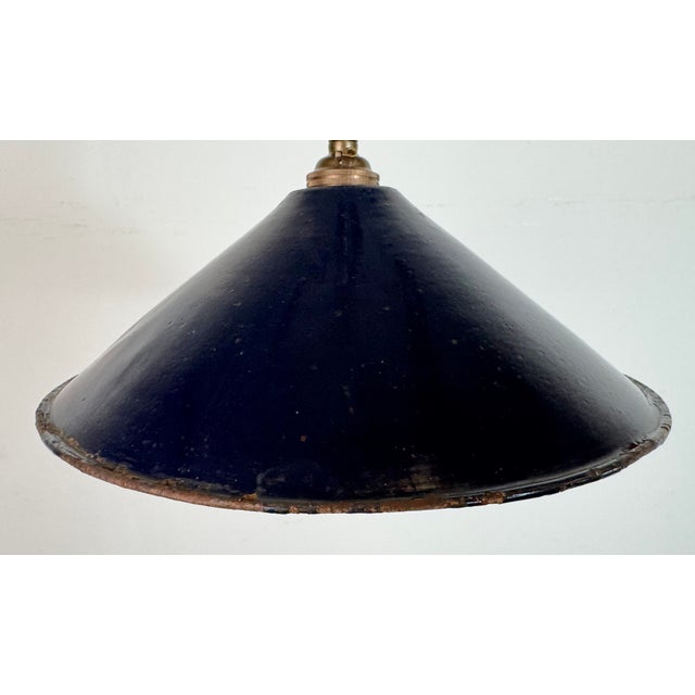 Industrial British Dark Blue Enamel Factory Pendant Lamp, 1950s For Sale - Image 4 of 17
