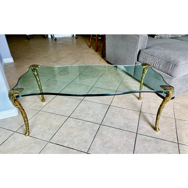 Mid Century p.e. Guerin Style Brass & Glass Coffee Table With Frond Legs For Sale - Image 16 of 16
