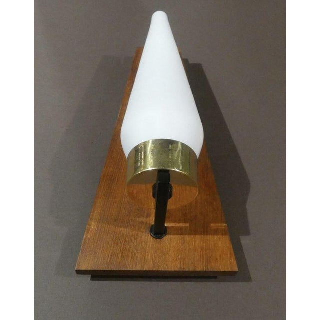 Mid-Century Modern Brass, Opal Glass and Teak Wall Lights from Stilnovo, Italy, 1950s, Set of 2 For Sale - Image 3 of 6