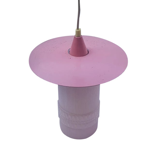 Mid-Century Rosa Glass Ceiling Lamp with Metal Screen For Sale