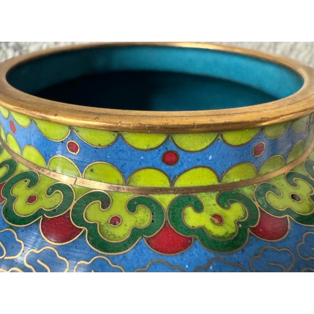 Vintage 1980s Chinese Cloisonné Peony Ginger Jar - 7" For Sale In Charleston - Image 6 of 11