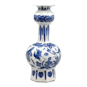 19th-Century Dutch Delft Vase With Birds