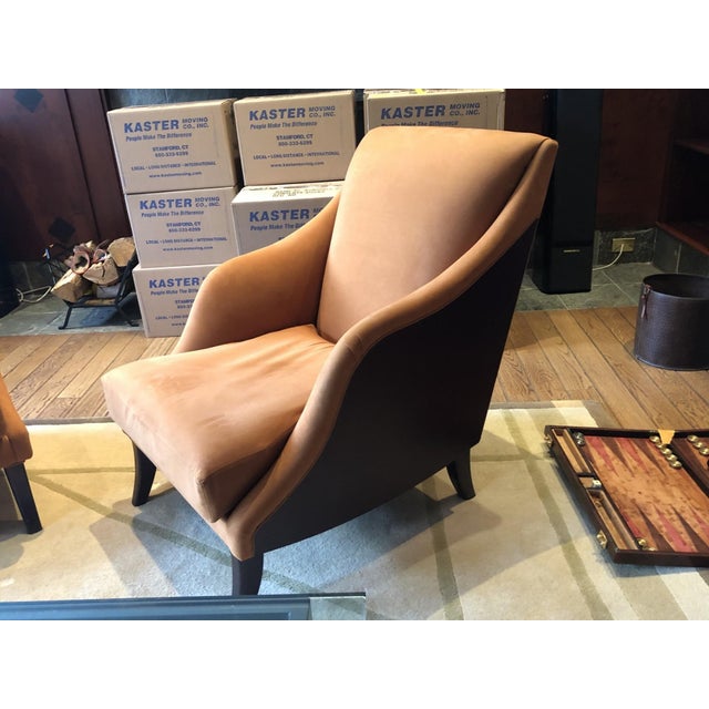 Wood Upholstered Lounge Chairs and Matching Accent Pillows—A Pair For Sale - Image 7 of 12