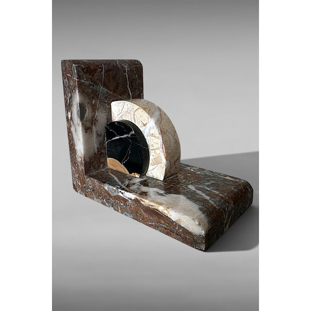 Stone Pair of French Art Deco Bookends in Polychrome Marble For Sale - Image 7 of 18