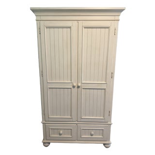 Vintage Ethan Allen "Country Colors" Shabby Chic Off-White Beadboard Armoire / Wardrobe For Sale