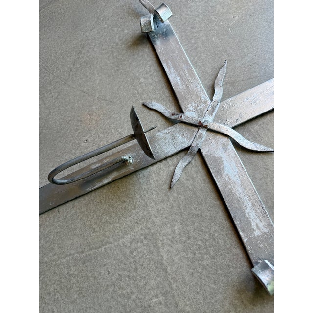 Vintage Hand-Forged Wrought Iron Mission Cross Candle Sconce Spanish Colonial Wall Art Jan Barboglio Attr. For Sale - Image 4 of 9