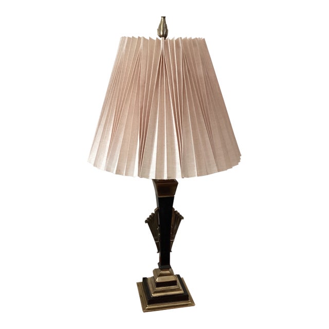 Vintage Original Rembrandt Masterpiece Brass & Metal Table Lamp, Pleated Shade For Sale