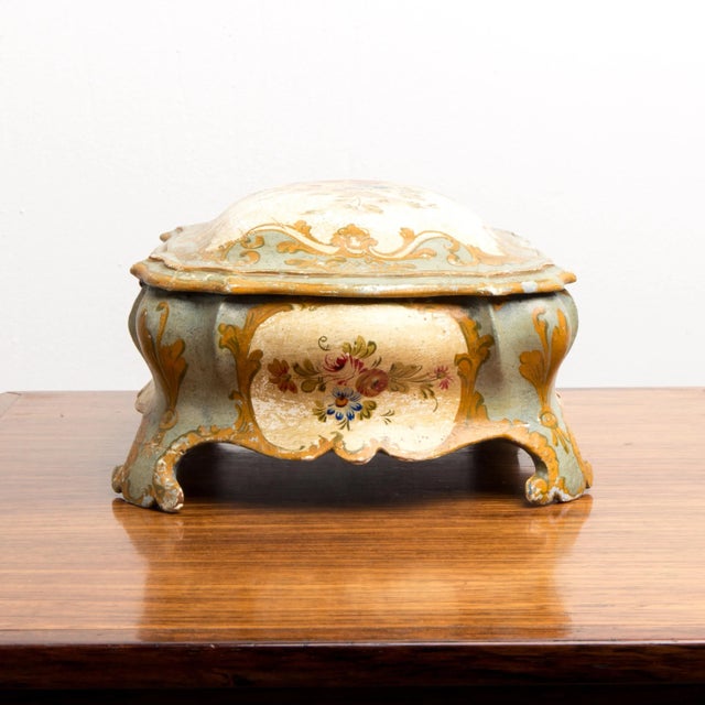 Boho Chic Large Vintage Capodimonte Styled Wooden Box For Sale - Image 3 of 6