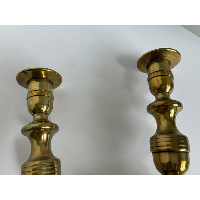 Antique Victorian Brass Beehive Candlestick Holders | a Pair For Sale - Image 9 of 11