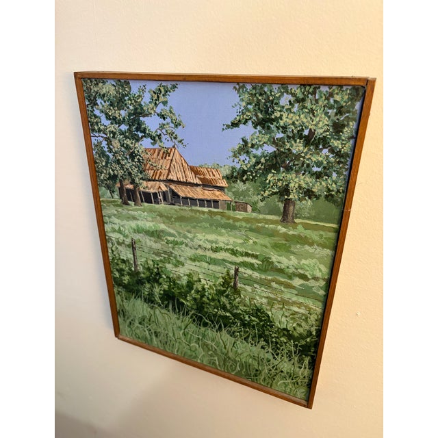 Farmhouse Framed Original Painting of Weathered Barn in Lush Green Rural Landscape 11” X 14” Stretched Canvas, Signed by Artist and Great for Cottage Core Decor For Sale - Image 3 of 9