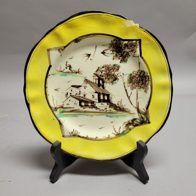 Yellow 19th C Italian Majolica Albisola Plates Yellow With Scenes -Set of 6 For Sale - Image 8 of 9