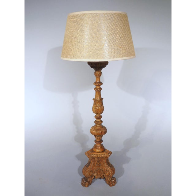 19th Century French Louis XIV Style Carved Wooden Candlestick Lamp For Sale - Image 13 of 17