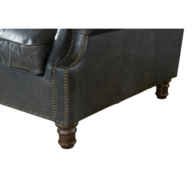 English Rolled Arm Love Seat - Slate Leather For Sale - Image 4 of 9